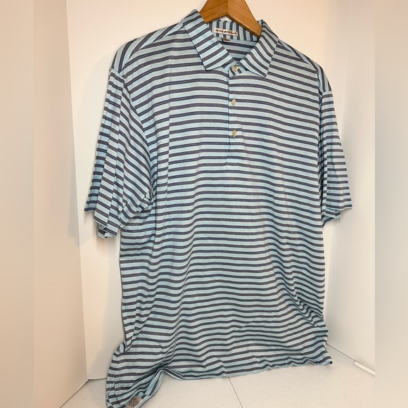 Peter Millar Men’s Large 100% cotton quality golf polo, gently used. Blue stripe - Picture 3 of 11